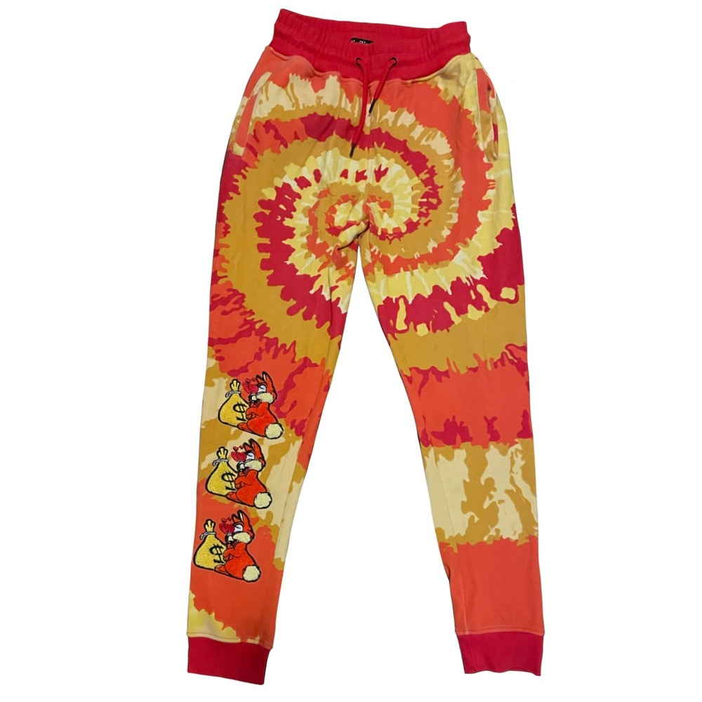 RARE CivilizeD Tie-Dye Rabbit Heart Eyes Jogger Gym Embroidered Pants Size M